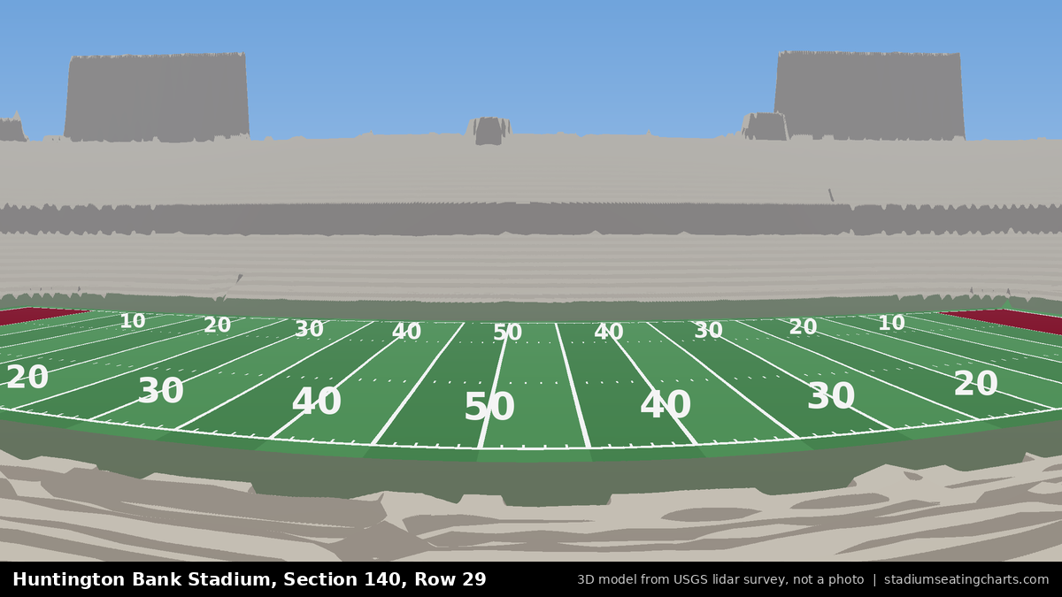 View from Huntington Bank Stadium Section 140, Row 29, looking toward the field