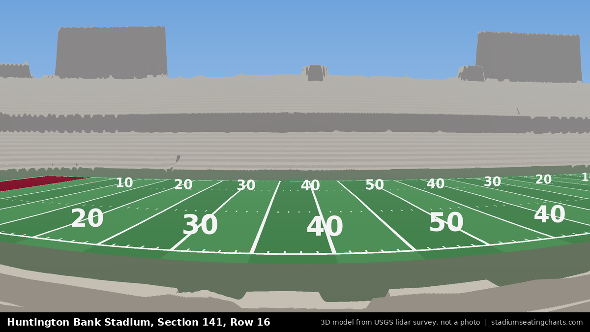 View from Huntington Bank Stadium Section 141, Row 16, looking toward the field