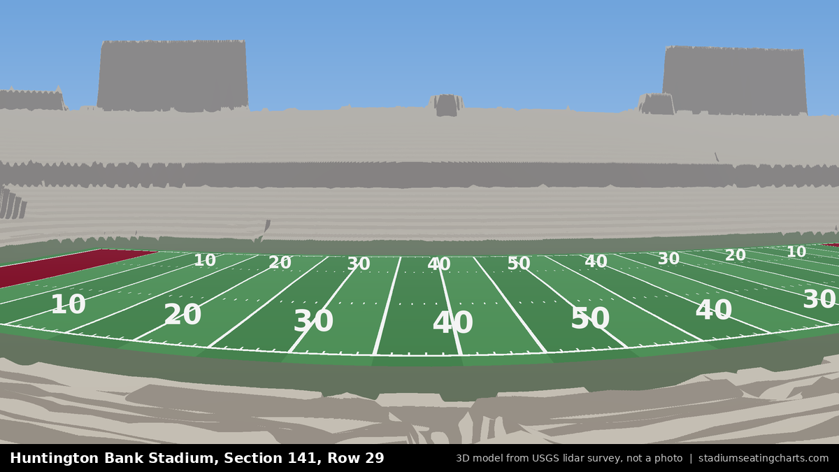 View from Huntington Bank Stadium Section 141, Row 29, looking toward the field