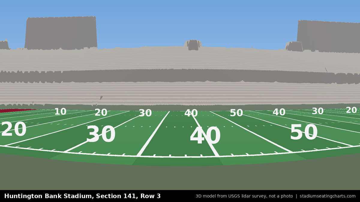 View from Huntington Bank Stadium Section 141, Row 3, looking toward the field