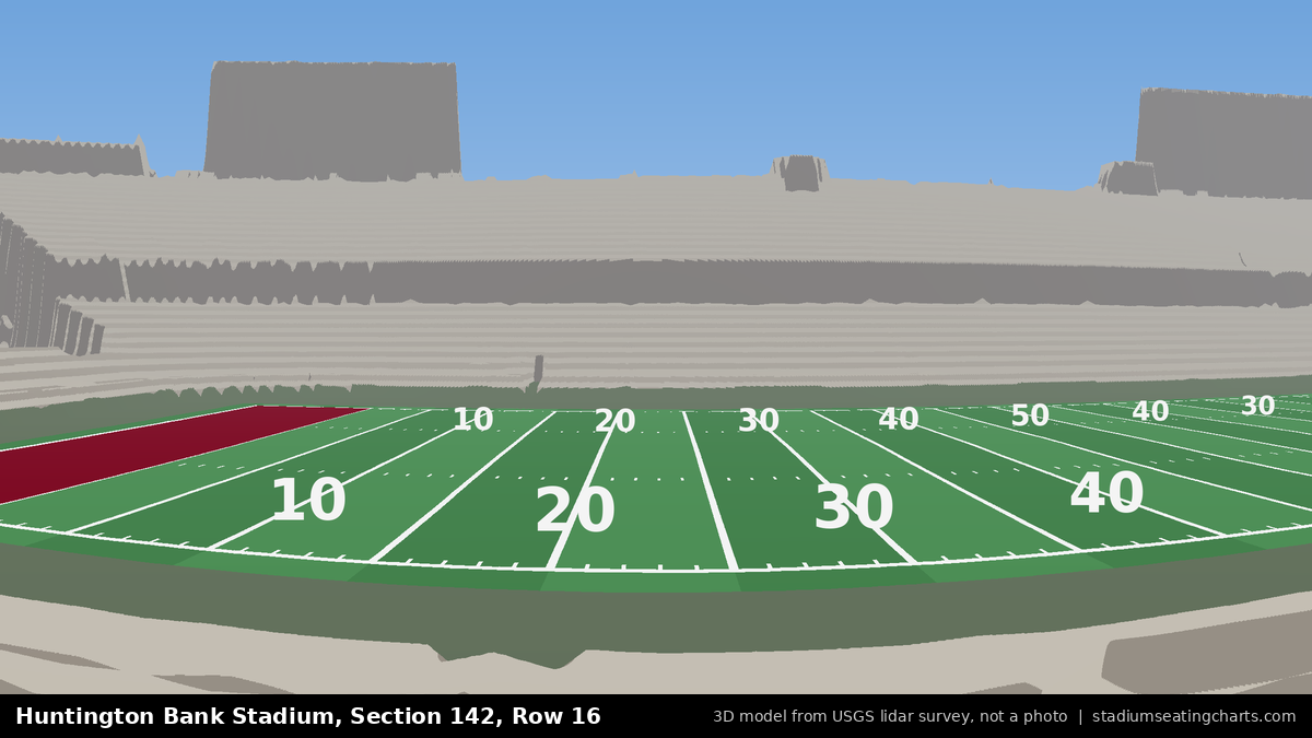 View from Huntington Bank Stadium Section 142, Row 16, looking toward the field