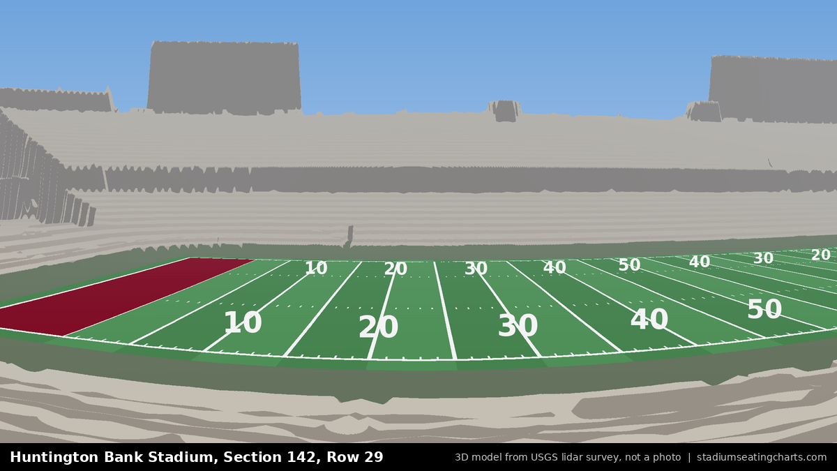 View from Huntington Bank Stadium Section 142, Row 29, looking toward the field