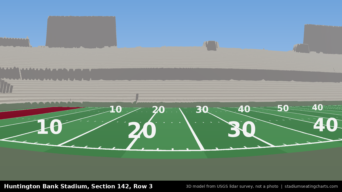 View from Huntington Bank Stadium Section 142, Row 3, looking toward the field