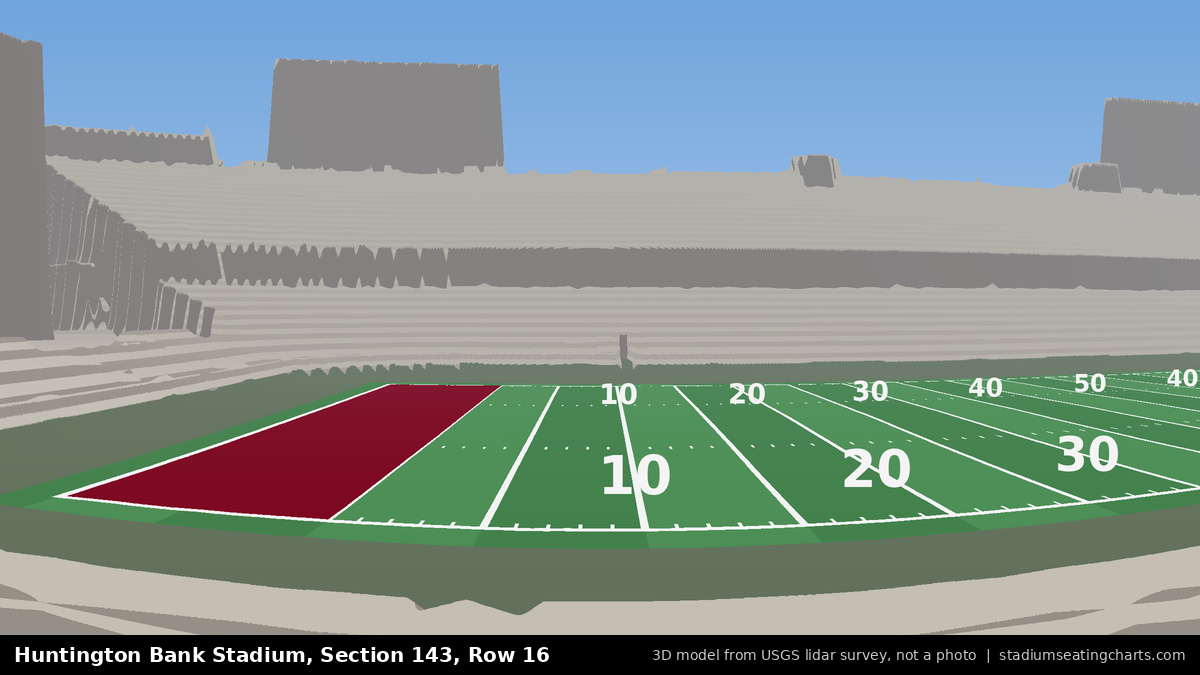View from Huntington Bank Stadium Section 143, Row 16, looking toward the field