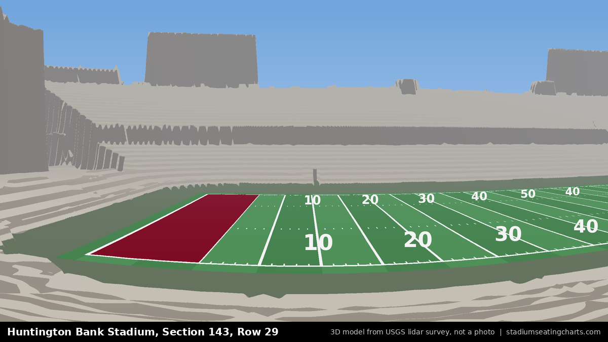 View from Huntington Bank Stadium Section 143, Row 29, looking toward the field