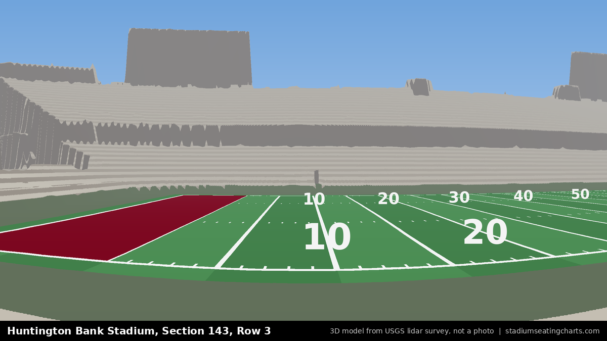 View from Huntington Bank Stadium Section 143, Row 3, looking toward the field
