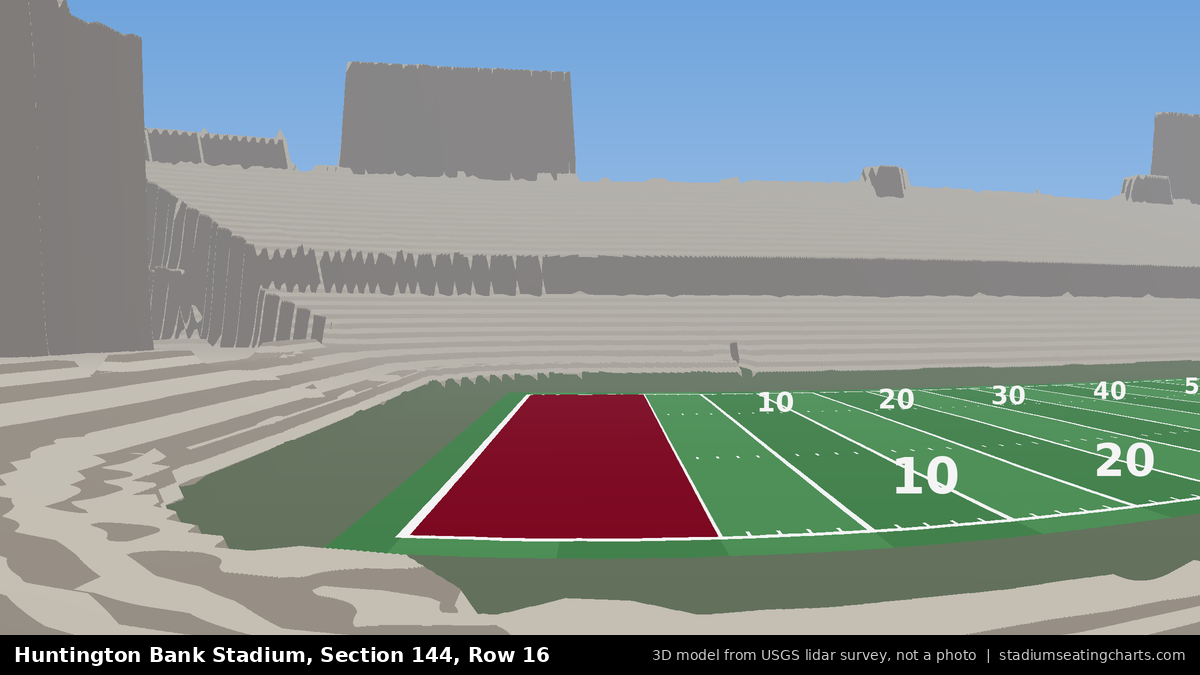 View from Huntington Bank Stadium Section 144, Row 16, looking toward the field