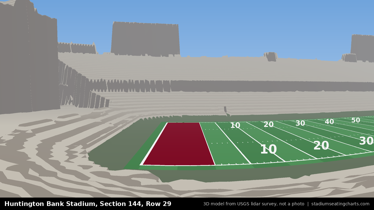 View from Huntington Bank Stadium Section 144, Row 29, looking toward the field