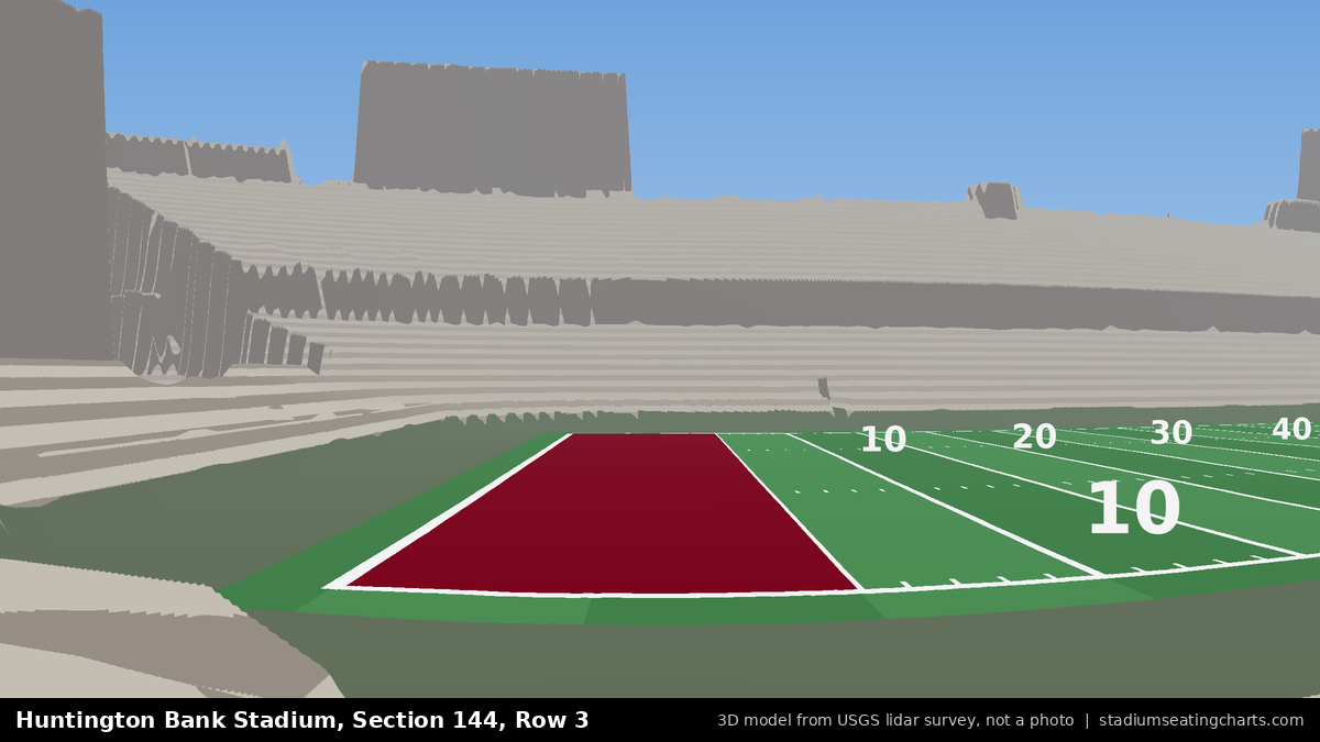 View from Huntington Bank Stadium Section 144, Row 3, looking toward the field