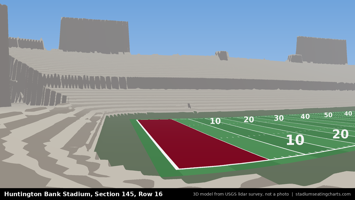 View from Huntington Bank Stadium Section 145, Row 16, looking toward the field