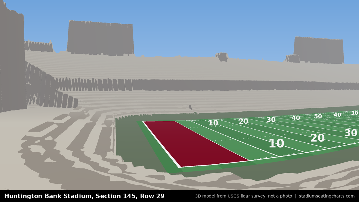 View from Huntington Bank Stadium Section 145, Row 29, looking toward the field