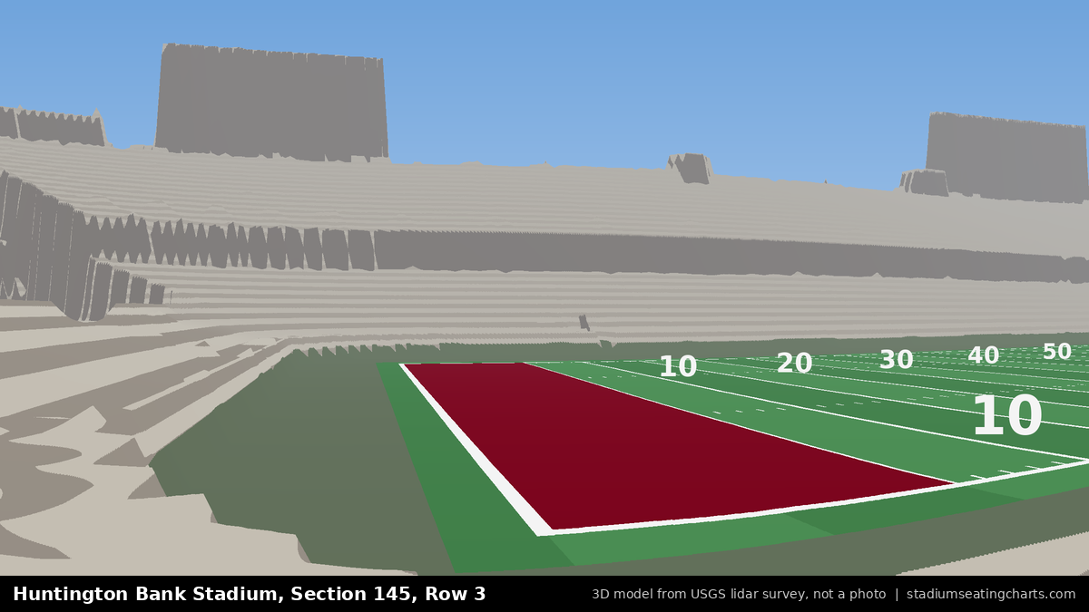 View from Huntington Bank Stadium Section 145, Row 3, looking toward the field