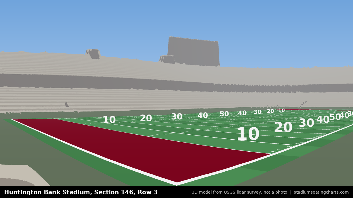 View from Huntington Bank Stadium Section 146, Row 3, looking toward the field