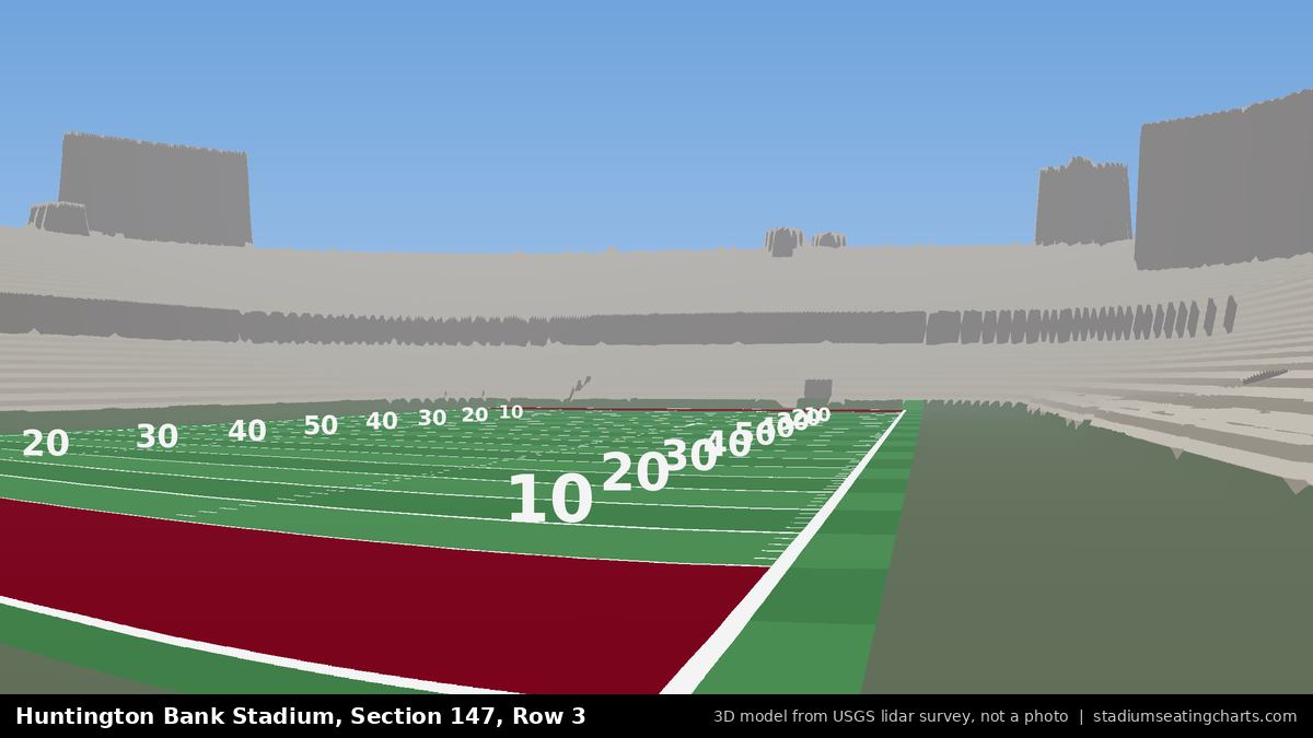 View from Huntington Bank Stadium Section 147, Row 3, looking toward the field