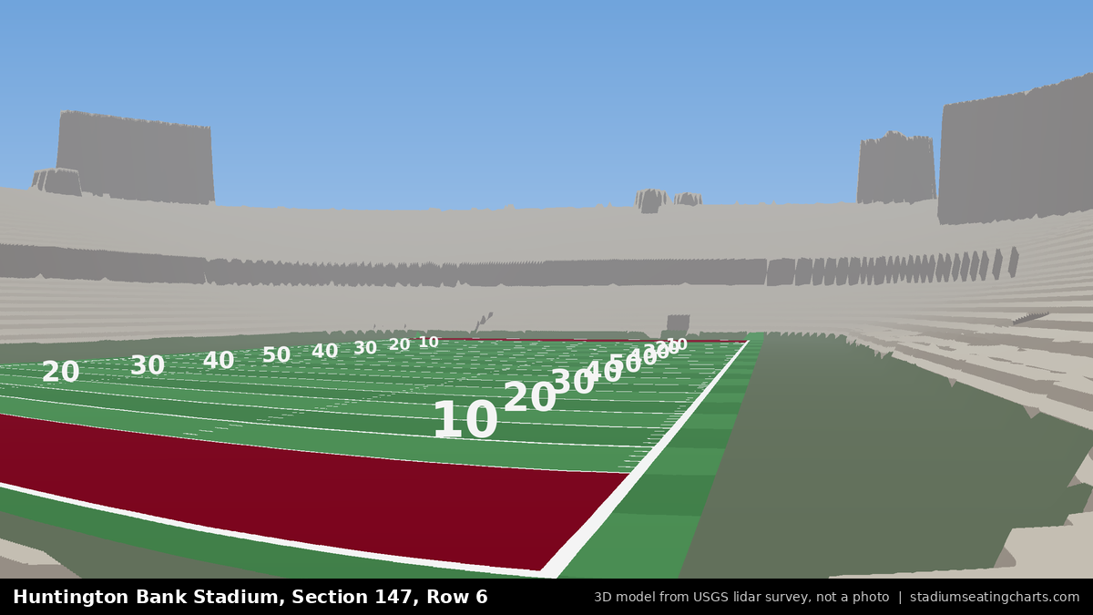 View from Huntington Bank Stadium Section 147, Row 6, looking toward the field