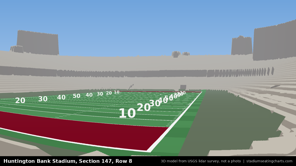 View from Huntington Bank Stadium Section 147, Row 8, looking toward the field