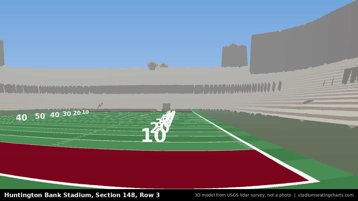 View from Huntington Bank Stadium Section 148, Row 3, looking toward the field