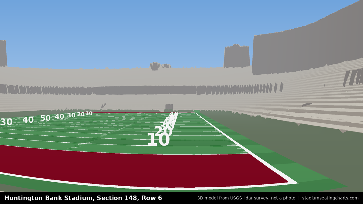 View from Huntington Bank Stadium Section 148, Row 6, looking toward the field
