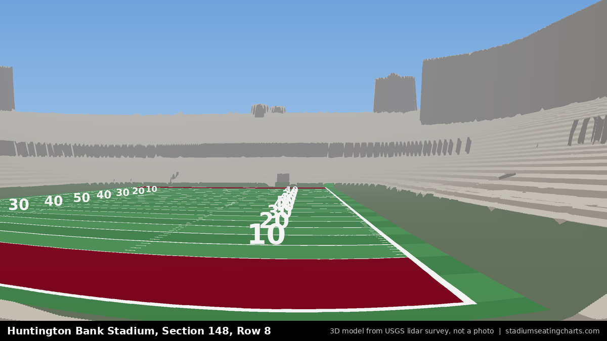 View from Huntington Bank Stadium Section 148, Row 8, looking toward the field