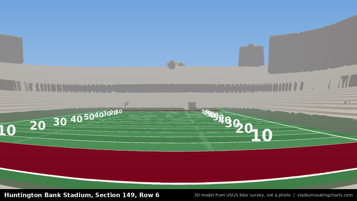 View from Huntington Bank Stadium Section 149, Row 6, looking toward the field