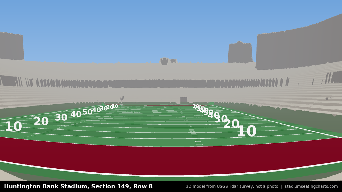 View from Huntington Bank Stadium Section 149, Row 8, looking toward the field