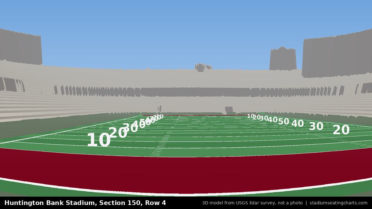 View from Huntington Bank Stadium Section 150, Row 4, looking toward the field