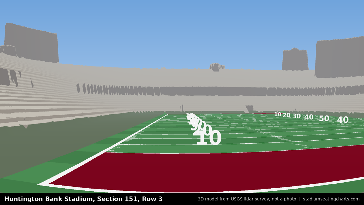 View from Huntington Bank Stadium Section 151, Row 3, looking toward the field