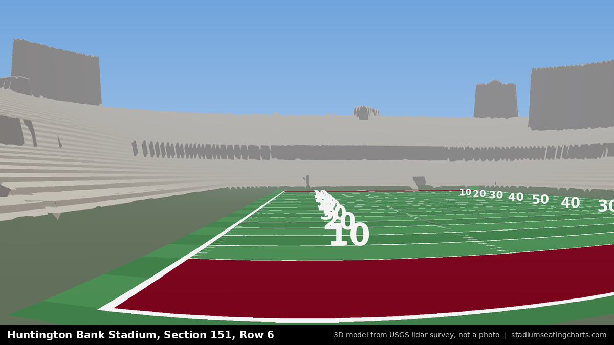 View from Huntington Bank Stadium Section 151, Row 6, looking toward the field