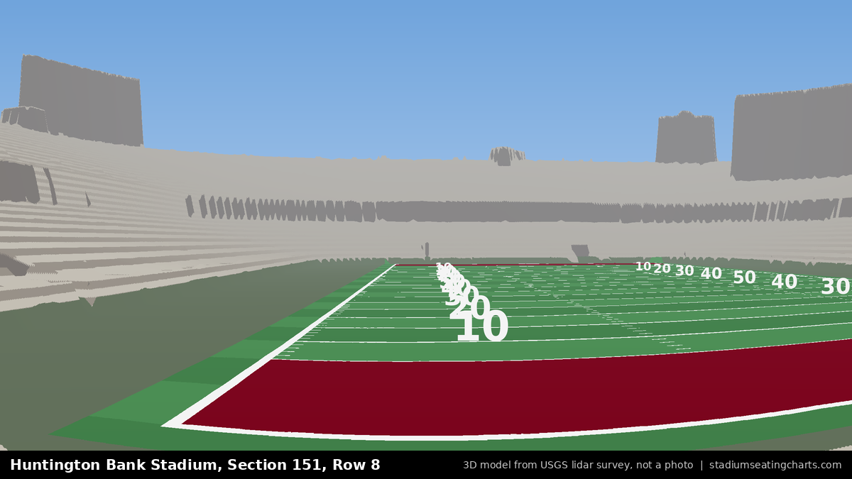 View from Huntington Bank Stadium Section 151, Row 8, looking toward the field