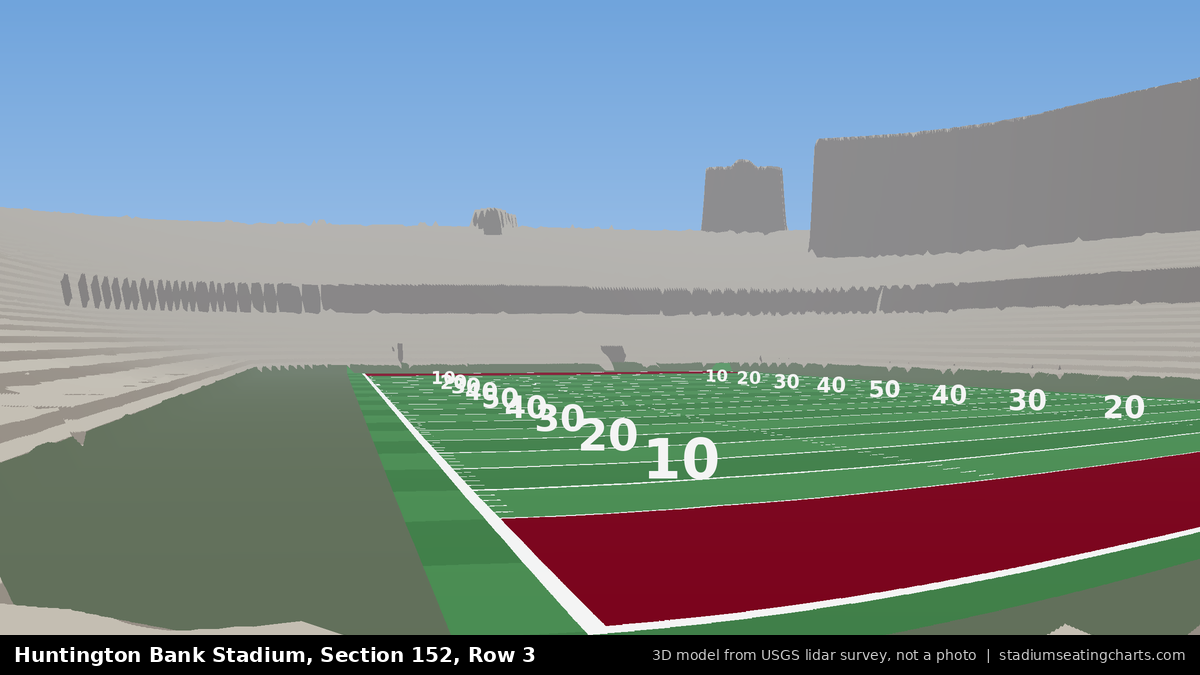 View from Huntington Bank Stadium Section 152, Row 3, looking toward the field