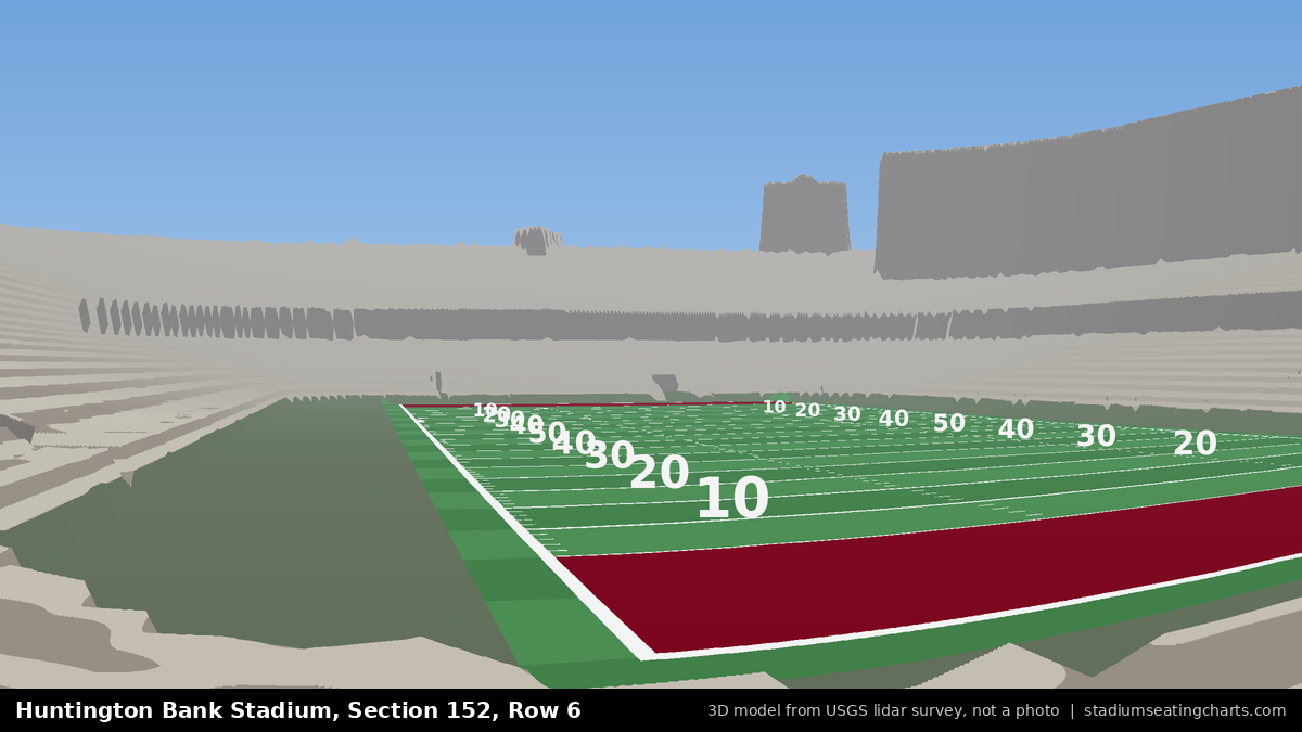View from Huntington Bank Stadium Section 152, Row 6, looking toward the field
