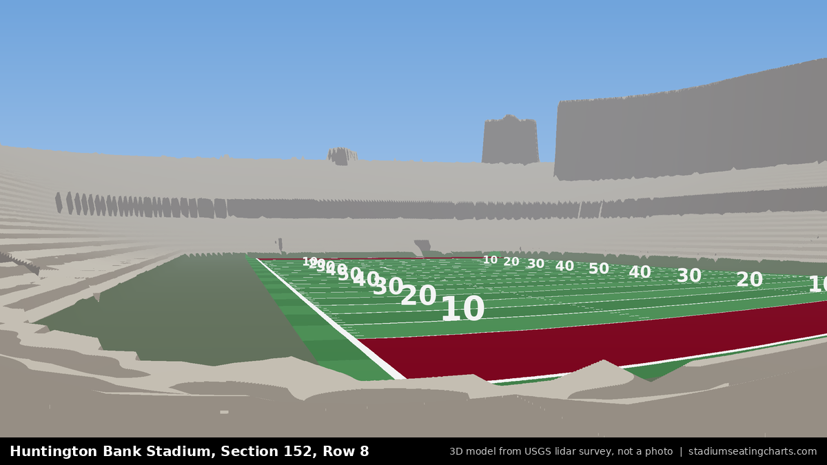 View from Huntington Bank Stadium Section 152, Row 8, looking toward the field