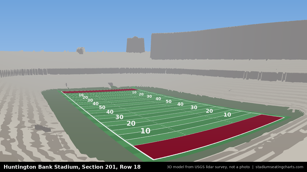 View from Huntington Bank Stadium Section 201, Row 18, looking toward the field