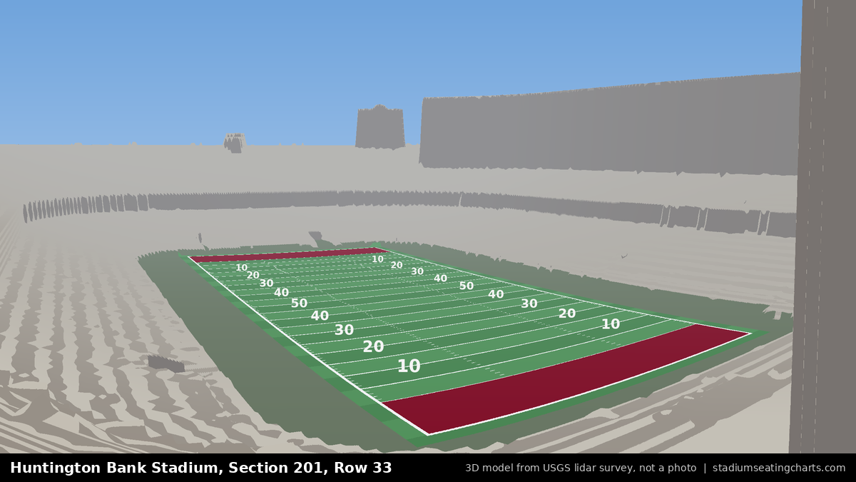 View from Huntington Bank Stadium Section 201, Row 33, looking toward the field