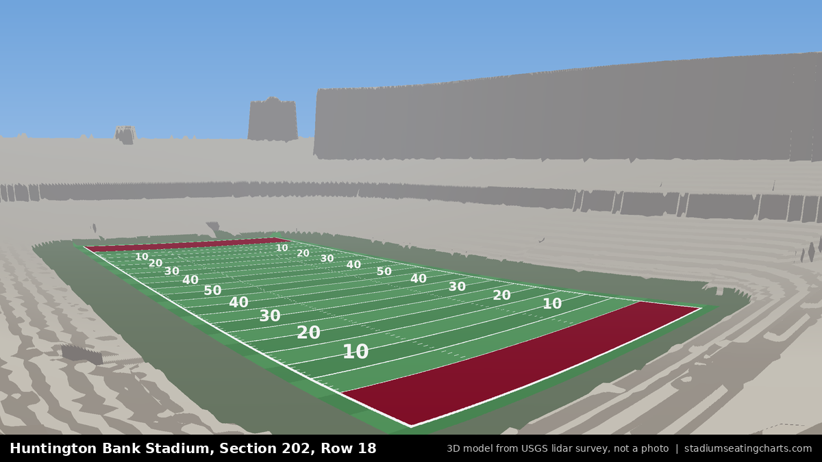 View from Huntington Bank Stadium Section 202, Row 18, looking toward the field