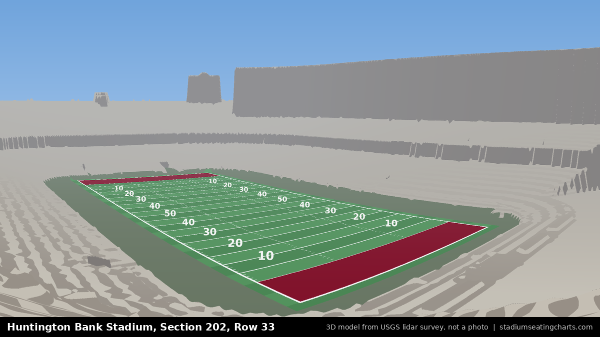 View from Huntington Bank Stadium Section 202, Row 33, looking toward the field