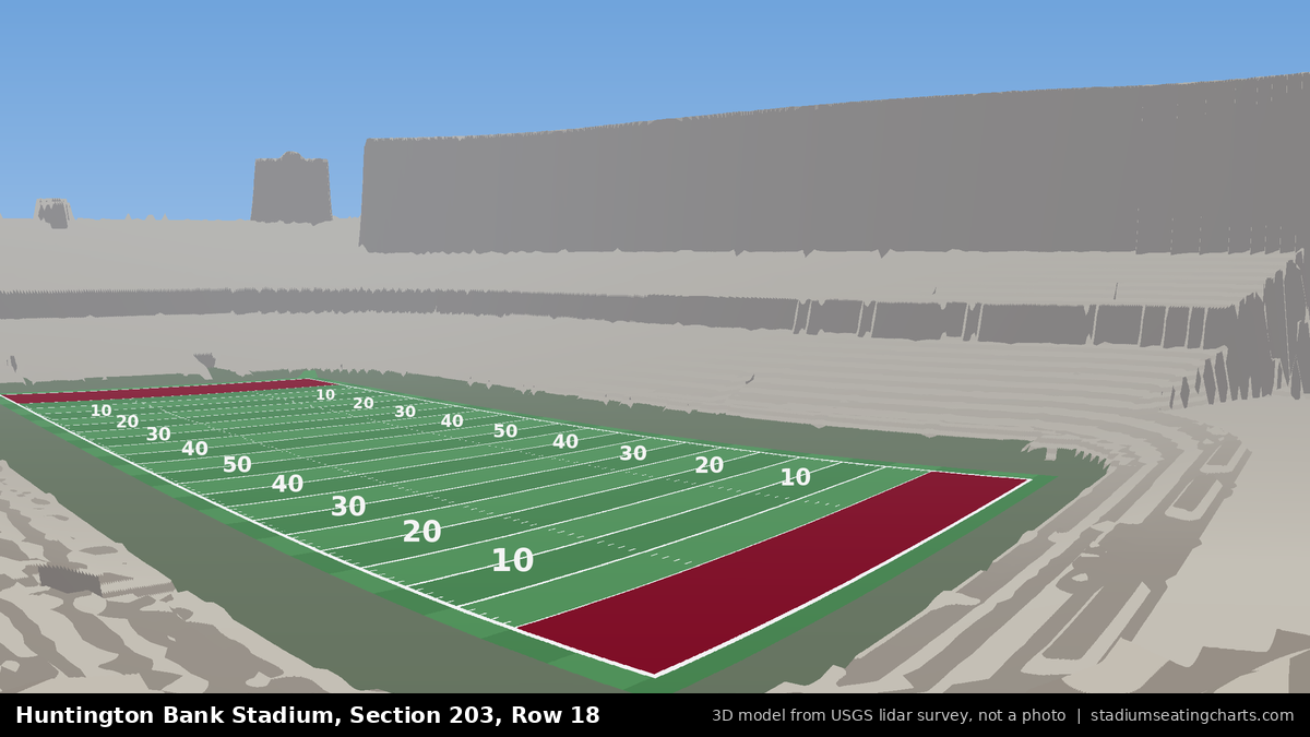 View from Huntington Bank Stadium Section 203, Row 18, looking toward the field