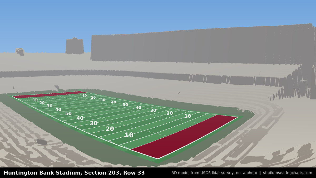 View from Huntington Bank Stadium Section 203, Row 33, looking toward the field