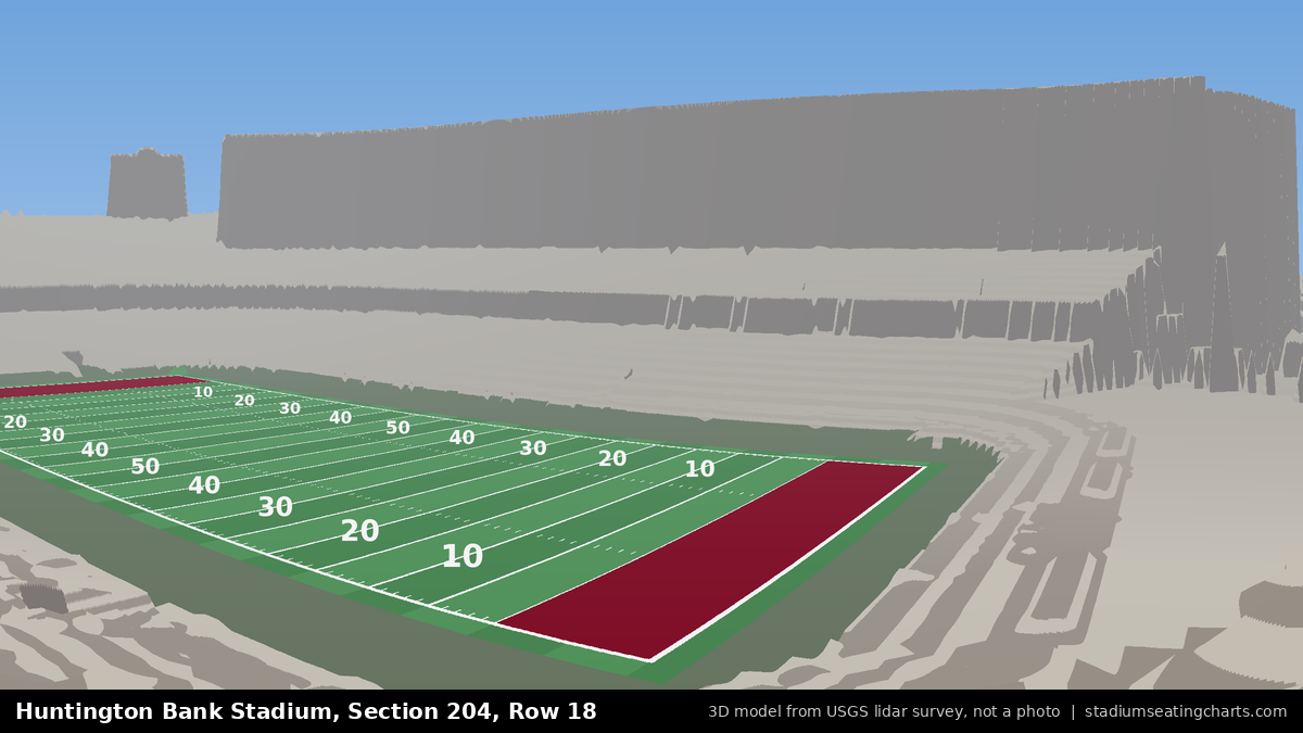 View from Huntington Bank Stadium Section 204, Row 18, looking toward the field