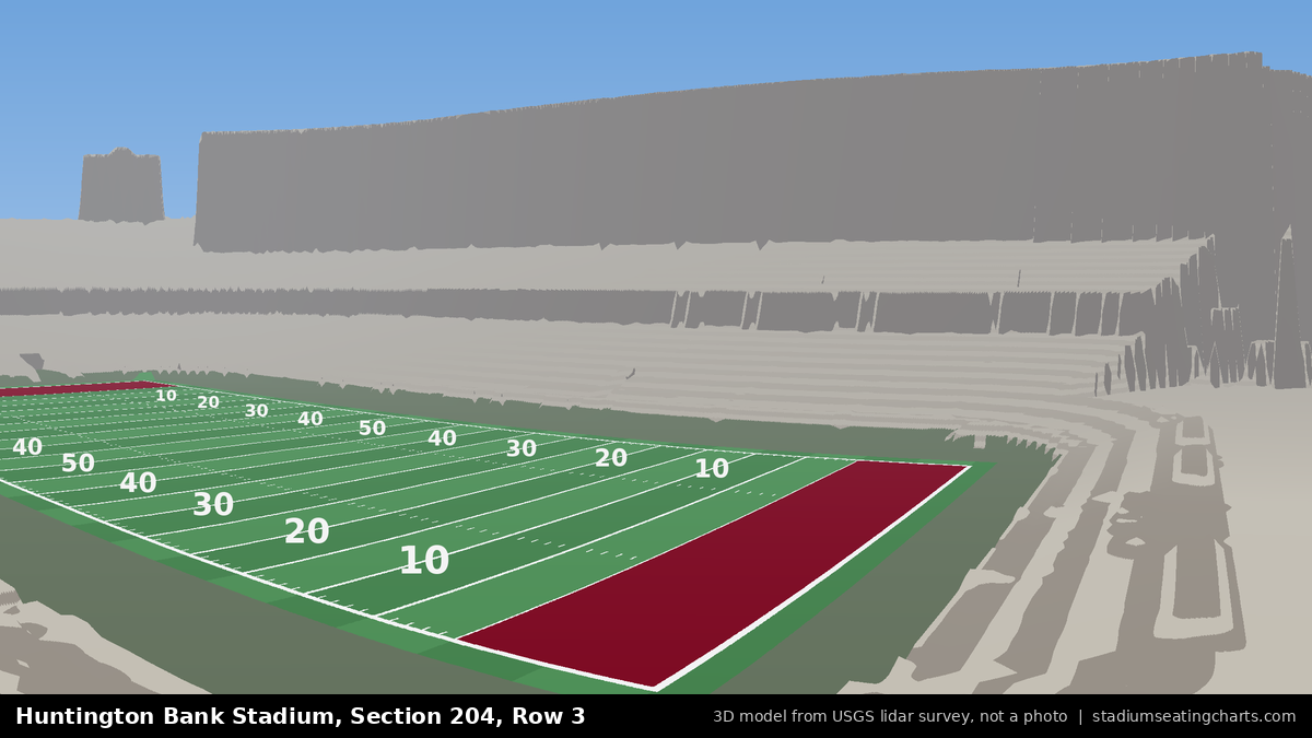 View from Huntington Bank Stadium Section 204, Row 3, looking toward the field