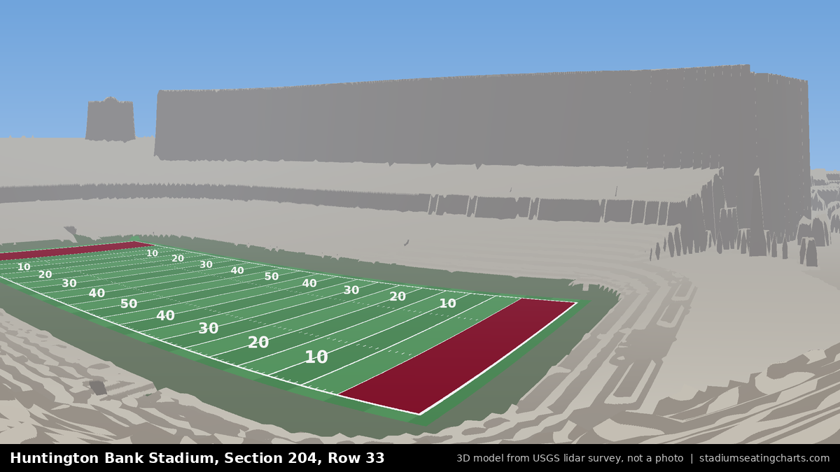 View from Huntington Bank Stadium Section 204, Row 33, looking toward the field