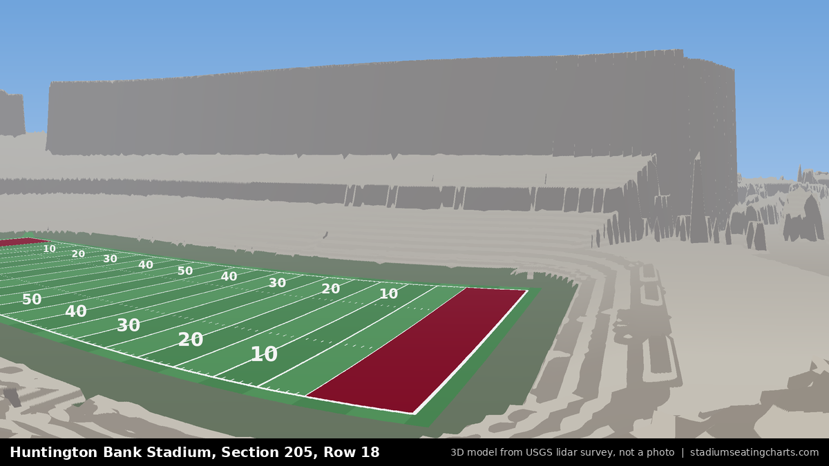 View from Huntington Bank Stadium Section 205, Row 18, looking toward the field