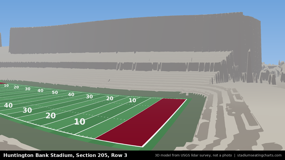 View from Huntington Bank Stadium Section 205, Row 3, looking toward the field