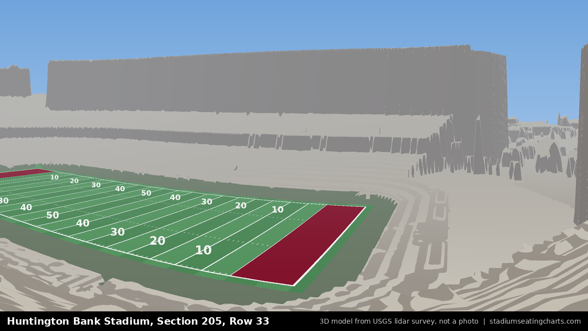 View from Huntington Bank Stadium Section 205, Row 33, looking toward the field