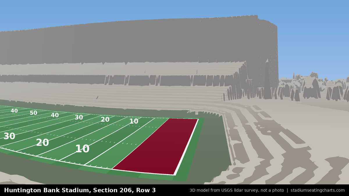 View from Huntington Bank Stadium Section 206, Row 3, looking toward the field