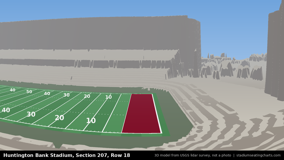 View from Huntington Bank Stadium Section 207, Row 18, looking toward the field