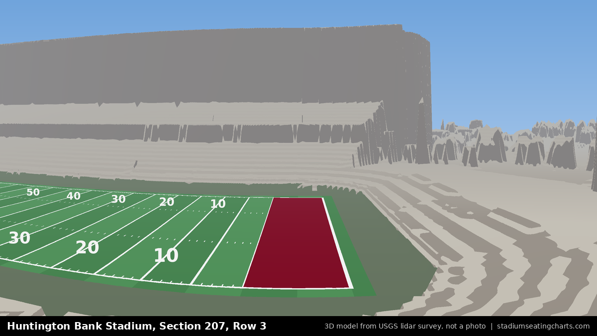 View from Huntington Bank Stadium Section 207, Row 3, looking toward the field