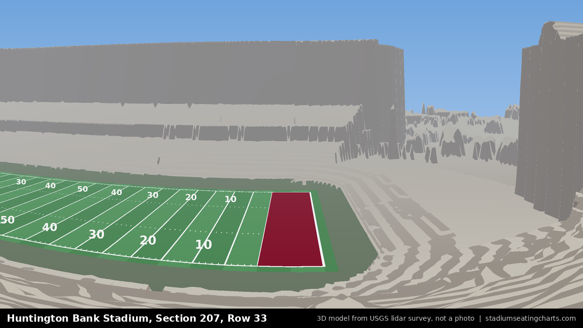 View from Huntington Bank Stadium Section 207, Row 33, looking toward the field