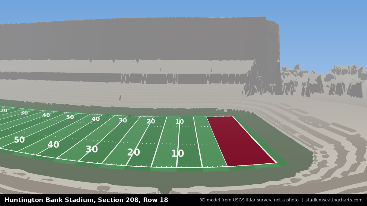 View from Huntington Bank Stadium Section 208, Row 18, looking toward the field