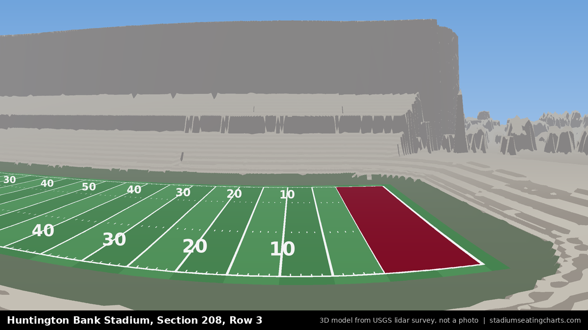 View from Huntington Bank Stadium Section 208, Row 3, looking toward the field